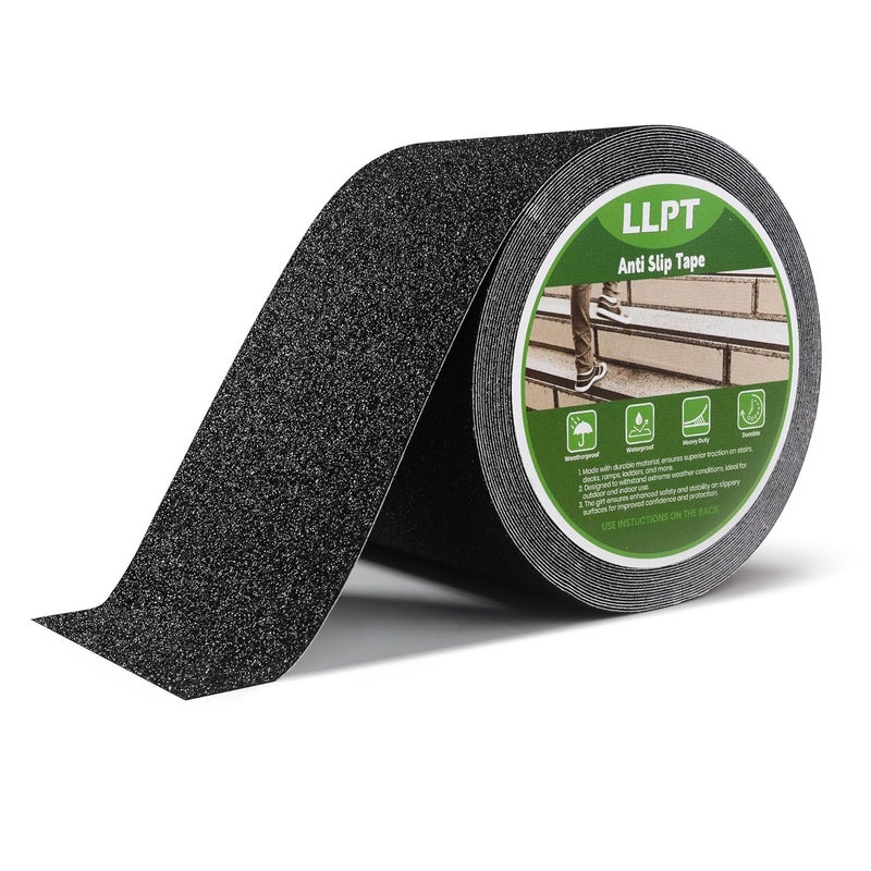 LLPT Grip Tape 4" x 36 Ft Ft Black Heavy Duty Anti Slip Tape for Stairs Waterproof Outdoor Indoor Non Slip Traction Strips for Stair Steps Boats Ramp Staircase Tread (ASB411) - Image 1